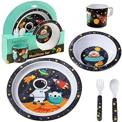 Laptop Lunches 5 Pc Mealtime Feeding Set For Kids And Toddlers - Space - Includes Plate, Bowl, Cup, Fork And Spoon Utensil Flatware 1 Laptop Lunches 5 Pc Mealtime Feeding Set For Kids And Toddlers - Space - Includes Plate, Bowl, Cup, Fork And Spoon Utensil Flatware