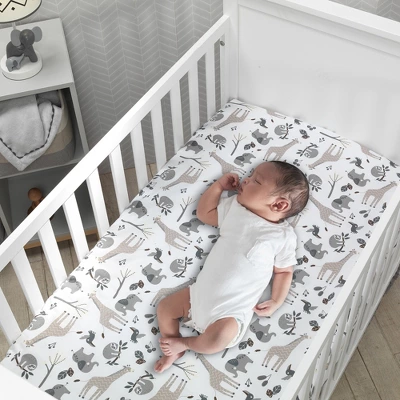 Lambs & Ivy Baby Jungle Animals White/Gray/Taupe Cotton Fitted Crib Sheet 1 Lambs & Ivy Baby Jungle Animals White/Gray/Taupe Cotton Fitted Crib Sheet