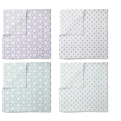 Bacati - Petals/Floral Muslin Swaddling Blankets Set Of 4 Aqua/Lilac