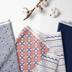 Bacati - Olivia Coral Navy 4 Pc Crib Bedding Set With Diaper Caddy