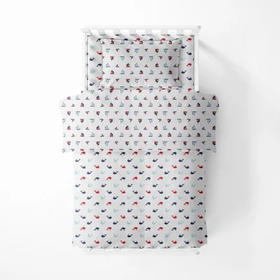 Bacati - Little Sailor Boys Whales/Boats Muslin 4 Pc Toddler Bedding Set 5 Bacati - Little Sailor Boys Whales/Boats Muslin 4 Pc Toddler Bedding Set - Image 5