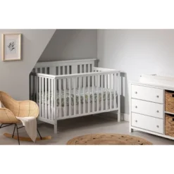 Cotton Candy Baby Crib 4 Heights With Toddler Rail - Pure White - South Shore