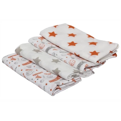Bacati - Basketball Orange/Gray Muslin Swaddling Blankets Set Of 4 3 Bacati - Basketball Orange/Gray Muslin Swaddling Blankets Set Of 4 - Image 3