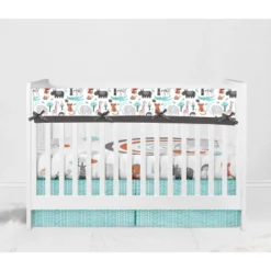 Bacati - Jungle Safari Aqua Orange Gray 10 Pc Crib Bedding Set With Long Rail Guard Cover -Graco Shop GUEST 659e1928 cf4a 4902 ae0b 5c053f4c772e