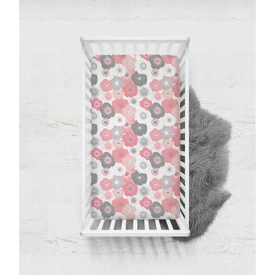 Bacati - Watercolor Floral Coral Gray 4 Pc Crib Bedding Set With Diaper Caddy 6 Bacati - Watercolor Floral Coral Gray 4 Pc Crib Bedding Set With Diaper Caddy - Image 6