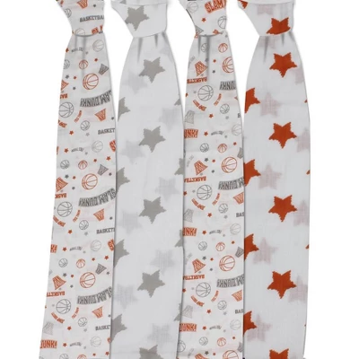 Bacati - Basketball Orange/Gray Muslin Swaddling Blankets Set Of 4 2 Bacati - Basketball Orange/Gray Muslin Swaddling Blankets Set Of 4 - Image 2
