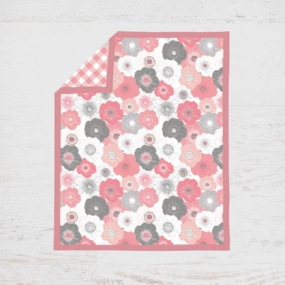 Bacati - Watercolor Floral Coral Gray Chocolate 3 Pc Crib Bedding Set 2 Bacati - Watercolor Floral Coral Gray Chocolate 3 Pc Crib Bedding Set - Image 2