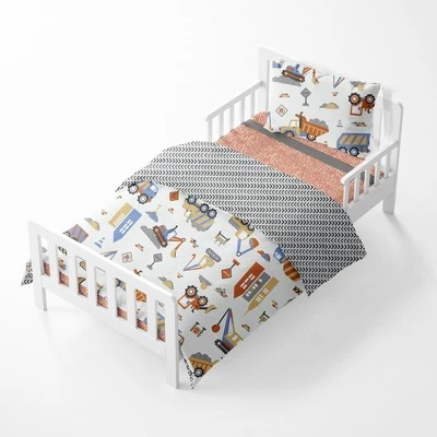 Bacati - Construction Yellow Orange Blue Gray 4 Pc Toddler Bedding Set 2 Bacati - Construction Yellow Orange Blue Gray 4 Pc Toddler Bedding Set - Image 2