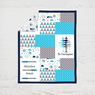 Bacati - Woodlands Forest Animals Aqua/Navy/Grey 6 Pc Crib Bedding Set With Long Rail Guard Cover 5 Bacati - Woodlands Forest Animals Aqua/Navy/Grey 6 Pc Crib Bedding Set With Long Rail Guard Cover - Image 5