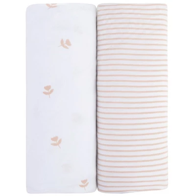 Ely's & Co. Baby Fitted Sheet 100% Combed Jersey Cotton Mauve Tulip + Stripes 6 Ely's & Co. Baby Fitted Sheet 100% Combed Jersey Cotton Mauve Tulip + Stripes - Image 6