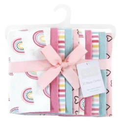 Hudson Baby Infant Girl Cotton Flannel Burp Cloths, Modern Rainbow, One Size