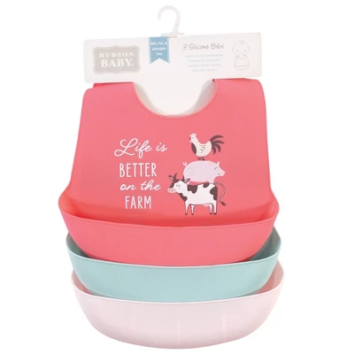 Hudson Baby Infant Girl Silicone Bibs, Life Is Better On The Farm, One Size 1 Hudson Baby Infant Girl Silicone Bibs, Life Is Better On The Farm, One Size