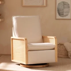 Babyletto Sumba Swivel Glider With Cane - Performance Cream Eco-Weave/Light Wood Base