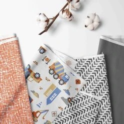 Bacati - Construction Yellow Orange Blue Gray 10 Pc Crib Bedding Set With 2 Crib Fitted Sheets