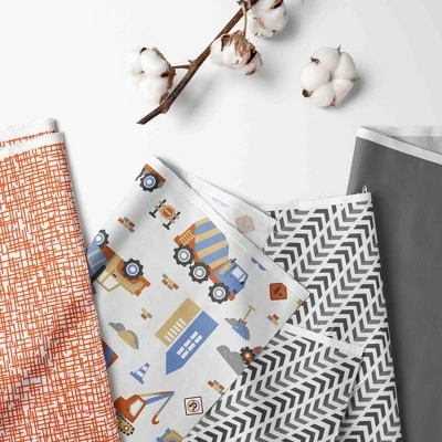 Bacati - Construction Yellow Orange Blue Gray 10 Pc Crib Bedding Set With 2 Crib Fitted Sheets 1 Bacati - Construction Yellow Orange Blue Gray 10 Pc Crib Bedding Set With 2 Crib Fitted Sheets