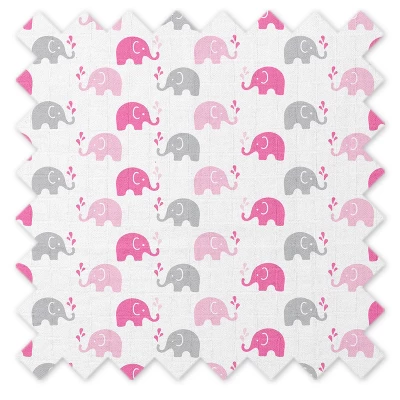 Bacati - Elephants Pink/Gray Muslin 4 Pc Set Of Bibs & Burp Cloths Set 3 Bacati - Elephants Pink/Gray Muslin 4 Pc Set Of Bibs & Burp Cloths Set - Image 3