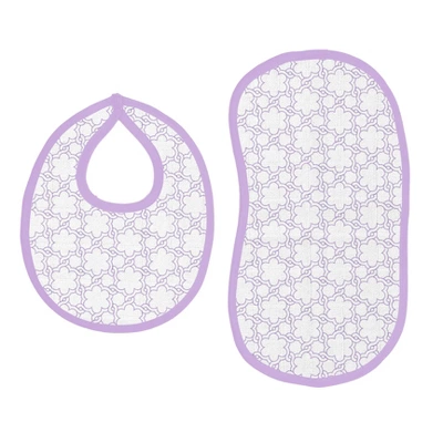Bacati - Petals/Floral Muslin 4 Pc Set Of Bibs & Burp Cloths Set Lilac 1 Bacati - Petals/Floral Muslin 4 Pc Set Of Bibs & Burp Cloths Set Lilac