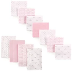 Luvable Friends Infant Girl Cotton Flannel Burp Cloths And Receiving Blankets, 11-Piece, Tiara, One Size