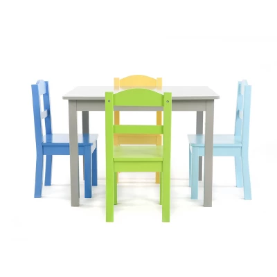 5pc Kids' Wood Table And Chair Set Green/Blue/Gray - Humble Crew 1 5pc Kids' Wood Table And Chair Set Green/Blue/Gray - Humble Crew