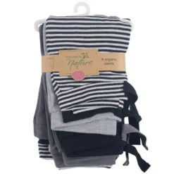 Touched By Nature Baby And Toddler Boy Organic Cotton Pants 4pk, Black Gray