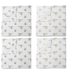 Bacati - Happy Monkeys Green/Gray/Beige Unisex Muslin Swaddling Blankets Set Of 4