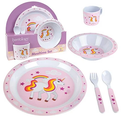 Bentology 5 Pc Mealtime Baby Feeding Set For Kids And Toddlers - Includes Plate, Bowl, Cup, Fork And Spoon Utensil Flatware 1 Bentology 5 Pc Mealtime Baby Feeding Set For Kids And Toddlers - Includes Plate, Bowl, Cup, Fork And Spoon Utensil Flatware