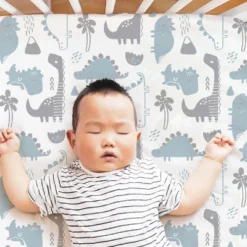 The Peanutshell Dino 4-Pack Crib Fitted Sheet Set In Blue/Grey/White -Graco Shop GUEST 89d9f884 1b6e 4507 9a1d 52f6b2b4954e