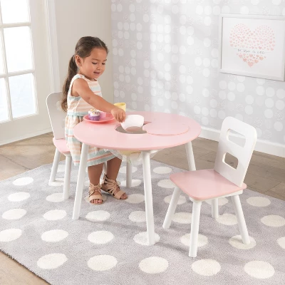 Round Storage Table And Chair Set White/Pink - KidKraft 1 Round Storage Table And Chair Set White/Pink - KidKraft