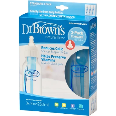Dr. Brown's Dr. Brown's Natural Flow Anti-Colic Baby Bottle - Blue - 8oz/3pk 1 Dr. Brown's Dr. Brown's Natural Flow Anti-Colic Baby Bottle - Blue - 8oz/3pk