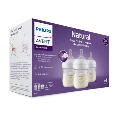 Philips Avent 3pk Natural Baby Bottle With Natural Response Nipple - Clear - 4oz 2 Philips Avent 3pk Natural Baby Bottle With Natural Response Nipple - Clear - 4oz - Image 2