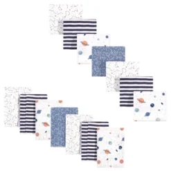 Hudson Baby Infant Boy Cotton Flannel Burp Cloths And Receiving Blankets, 14-Piece, Space, One Size