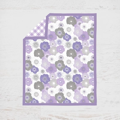 Bacati - Watercolor Floral Purple Gray 10 Pc Girls Crib Bedding Set With Long Rail Guard Cover 5 Bacati - Watercolor Floral Purple Gray 10 Pc Girls Crib Bedding Set With Long Rail Guard Cover - Image 5