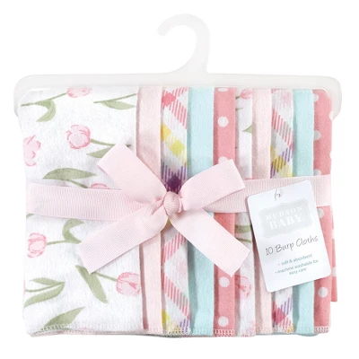 Hudson Baby Infant Girl Cotton Flannel Burp Cloths, Pink Tulips, One Size 1 Hudson Baby Infant Girl Cotton Flannel Burp Cloths, Pink Tulips, One Size