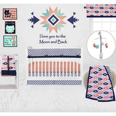 Bacati - Emma Coral Mint Navy 10 Pc Crib Bedding Set With Long Rail Guard Cover 3 Bacati - Emma Coral Mint Navy 10 Pc Crib Bedding Set With Long Rail Guard Cover - Image 3