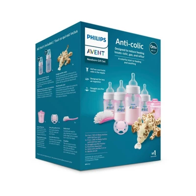 Philips Avent Anti-Colic Baby Bottle With AirFree Vent Newborn Gift Set With Snuggle - Pink - 8pc 2 Philips Avent Anti-Colic Baby Bottle With AirFree Vent Newborn Gift Set With Snuggle - Pink - 8pc - Image 2