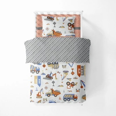 Bacati - Construction Yellow Orange Blue Gray 4 Pc Toddler Bedding Set 3 Bacati - Construction Yellow Orange Blue Gray 4 Pc Toddler Bedding Set - Image 3