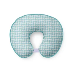 Bacati - 3 Pc Houndstooth/Herringbone Aqua Muslin Hugster Feeding & Infant Support Nursing Pillow With 2 Removable Zippered Covers