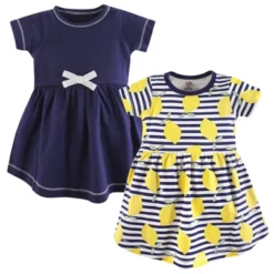 Touched By Nature Baby And Toddler Girl Organic Cotton Short-Sleeve Dresses 2pk, Lemons