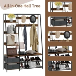 Tangkula 6-in-1 Freestanding Hall Tree Coat Rack W/ Bench & Fabric Dressers Rustic Brown -Graco Shop GUEST 9ef6aa6e 7e24 4236 bc68 5a9d2ccac293