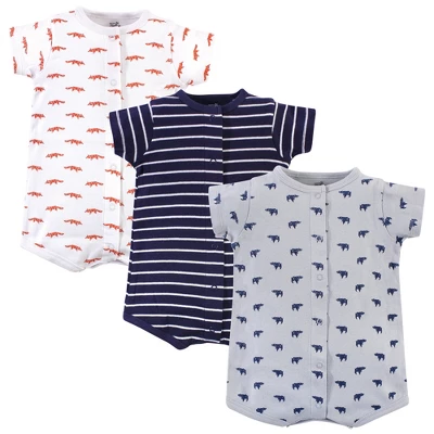 Touched By Nature Baby Boy Organic Cotton Rompers 3pk, Geometric Bear 4 Touched By Nature Baby Boy Organic Cotton Rompers 3pk, Geometric Bear - Image 4