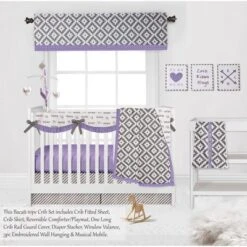 Bacati - Love Gray Lilac 10 Pc Crib Bedding Set With Long Rail Guard Cover -Graco Shop GUEST a21da1a1 ec81 44e3 9305 715e956b2280