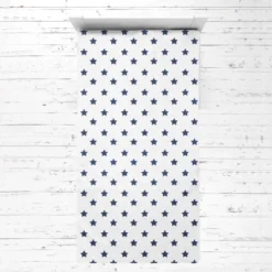 Bacati - Stars Navy Muslin 3 Pc Toddler Bed Sheet Set 100 Pecent Cotton