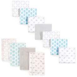 Luvable Friends Unisex Baby Cotton Flannel Burp Cloths And Receiving Blankets, 11-Piece, Elephant, One Size