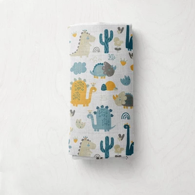 Little Dino Boys Teal/Yellow 2 Pack Muslin Swaddling Blankets 2 Little Dino Boys Teal/Yellow 2 Pack Muslin Swaddling Blankets - Image 2