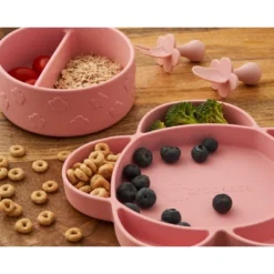 Grabease Silicone Suction Plate, Baby & Toddler Self-Feeding, 6-Section Dish With Stay-Put Grip, BPA And Phthalates-Free