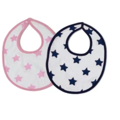 Bacati - Stars Pink/Aqua Ikat Muslin 4 Pc Set Of Bibs & Burp Cloths Set