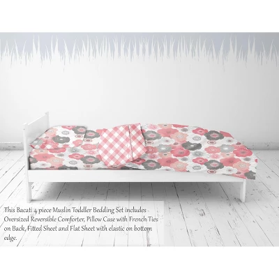 Bacati - Watercolor Floral Coral Gray 5 Pc Toddler Bedding Set 6 Bacati - Watercolor Floral Coral Gray 5 Pc Toddler Bedding Set - Image 6