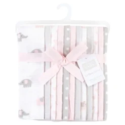 Hudson Baby Infant Girl Cotton Flannel Burp Cloths Bundle, Pink Gray Elephant, One Size
