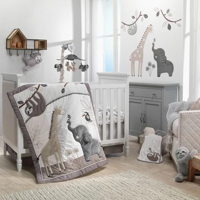 Lambs & Ivy Baby Jungle Animals White/Gray/Taupe Cotton Fitted Crib Sheet 2 Lambs & Ivy Baby Jungle Animals White/Gray/Taupe Cotton Fitted Crib Sheet - Image 2