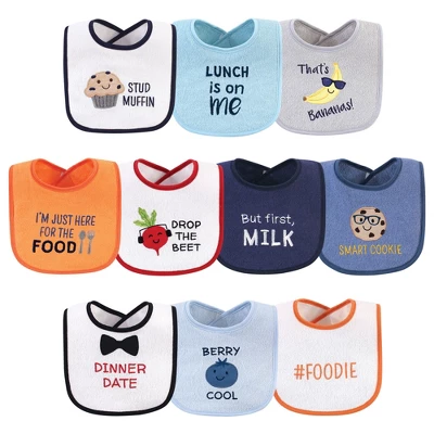 Hudson Baby Infant Boy Cotton Terry Drooler Bibs With Fiber Filling 10pk, Boy Muffin, One Size 1 Hudson Baby Infant Boy Cotton Terry Drooler Bibs With Fiber Filling 10pk, Boy Muffin, One Size